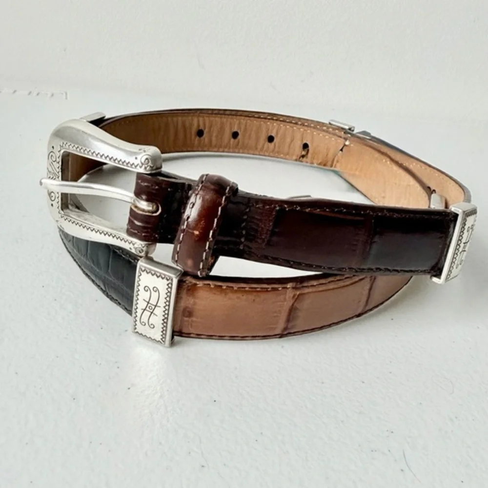 Multicolor Segmented Belt Black Brown Tan‎ Red Alligator Silver Hardware 30